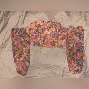 Floral Off-Shoulder Crop Top in Pink and Yellow